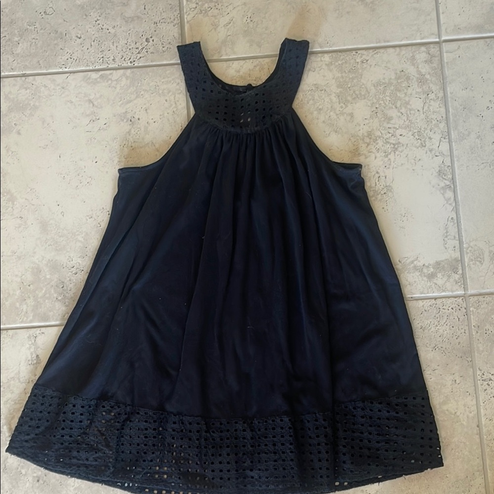 Sleeveless Navy Dress with Eyelet Details